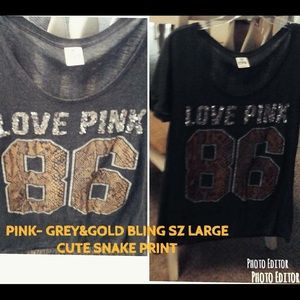 Victoria Secret Pink Grey Bling shirt size Large